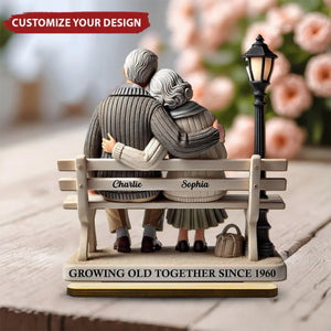 Old Couple Sitting On Bench At The Park Personalized Standing Wooden Plaque