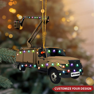 Lineman Bucket Truck - Personalized Acrylic Ornament, Christmas Gift for Lineman