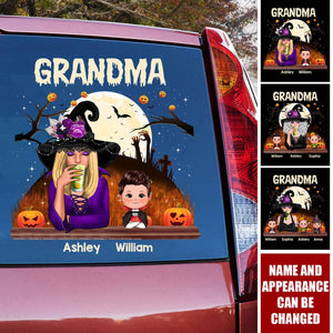 Grandma Mom And Kids Halloween Night Personalized Decal, Halloween Decor