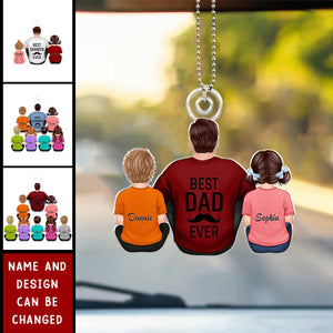 Best Papa Dad Grandpa Ever Sitting With Kids - Personalized Acrylic Car Ornament