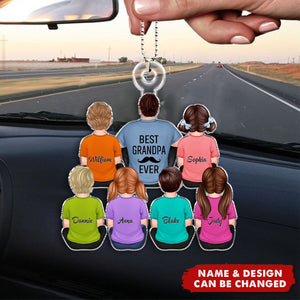 Best Papa Dad Grandpa Ever Sitting With Kids - Personalized Acrylic Car Ornament