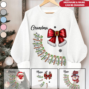 Personalized Grandma Nana Mimi Funny Christmas Candy Cane Coquette Bow Sweatshirt