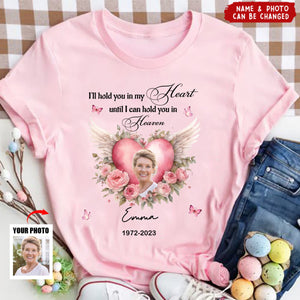 Memorial Upload Image Pinky Heart Wings Flower - Personalized Shirt