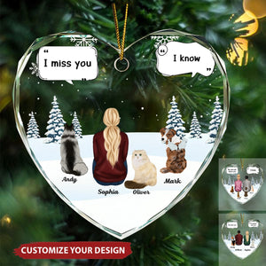 I Miss You Memorial Dog Cat - Personalized Heart Shaped Glass Ornament