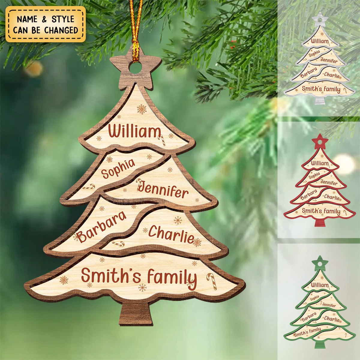 Custom Name On Tree Christmas Layer Wood Ornament