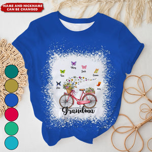 Grandma Bicycle With Butterfly Kid Names Personalized 3D T-Shirt