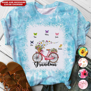 Grandma Bicycle With Butterfly Kid Names Personalized 3D T-Shirt