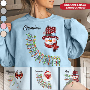 Personalized Grandma Nana Mimi Funny Christmas Candy Cane Coquette Bow Sweatshirt