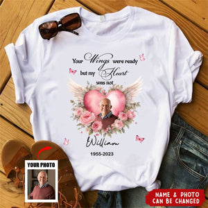 Memorial Upload Image Pinky Heart Wings Flower - Personalized Shirt