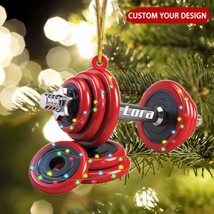 Dumbbell Personalized Christmas Ornament, Fitness Gifts for Gym Workout Enthusiasts Coach