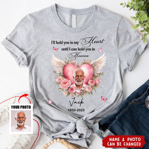 Memorial Upload Image Pinky Heart Wings Flower - Personalized Shirt