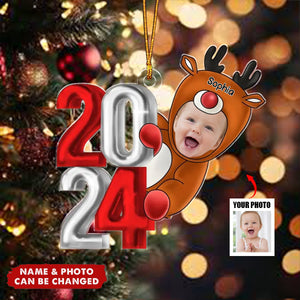 Personalized 2024 New Release Custom Photo Christmas Santa Kid, Gift For Grandkids Ornament