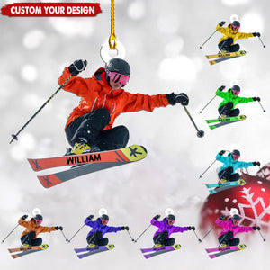 Personalized Skiing Christmas Ornaments, Gifts for Skiers and Snowboarders 2024