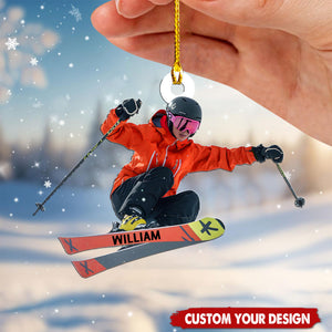 Personalized Skiing Christmas Ornaments, Gifts for Skiers and Snowboarders 2024