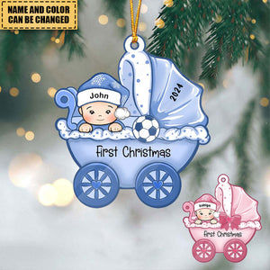 Baby's First Christmas, Baby Carriage, Christmas Shaped Ornament, Custom Gift for Baby