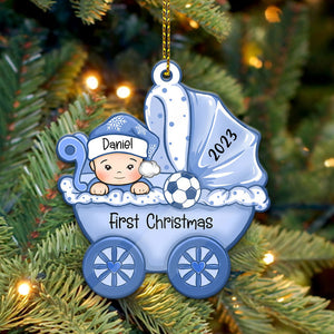 Baby's First Christmas, Baby Carriage, Christmas Shaped Ornament, Custom Gift for Baby