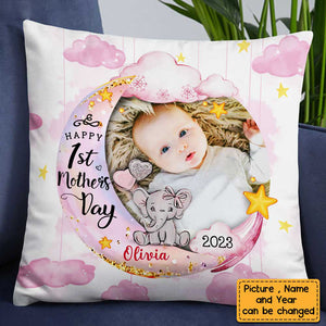 Personalized Baby's First Mother's Day Elephant Pillow