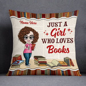 Personalized Girl Loves Books Pillow