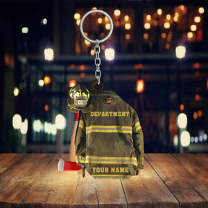 ERSONALIZED FIREFIGHTER KEYCHAIN, CUSTOM SHAPED FLAT KEYCHAIN, GIFT FOR FIREFIGHTER