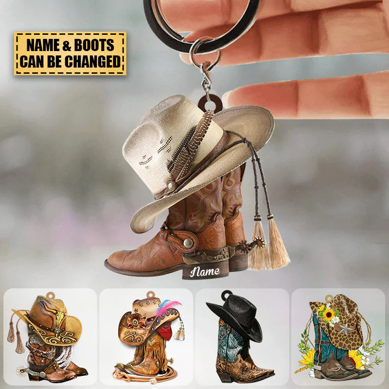 Personalized Boots And Hat Cowboy & Cowgirl Flat Acrylic Keychain