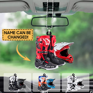 Personalized Motocross Boots Helmet Car Hanging Ornament