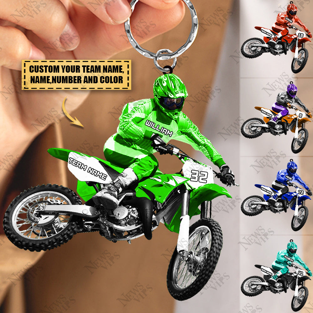 PERSONALIZED Motocross Racers Arcylic Name Keychain for Dirt Bike Lovers