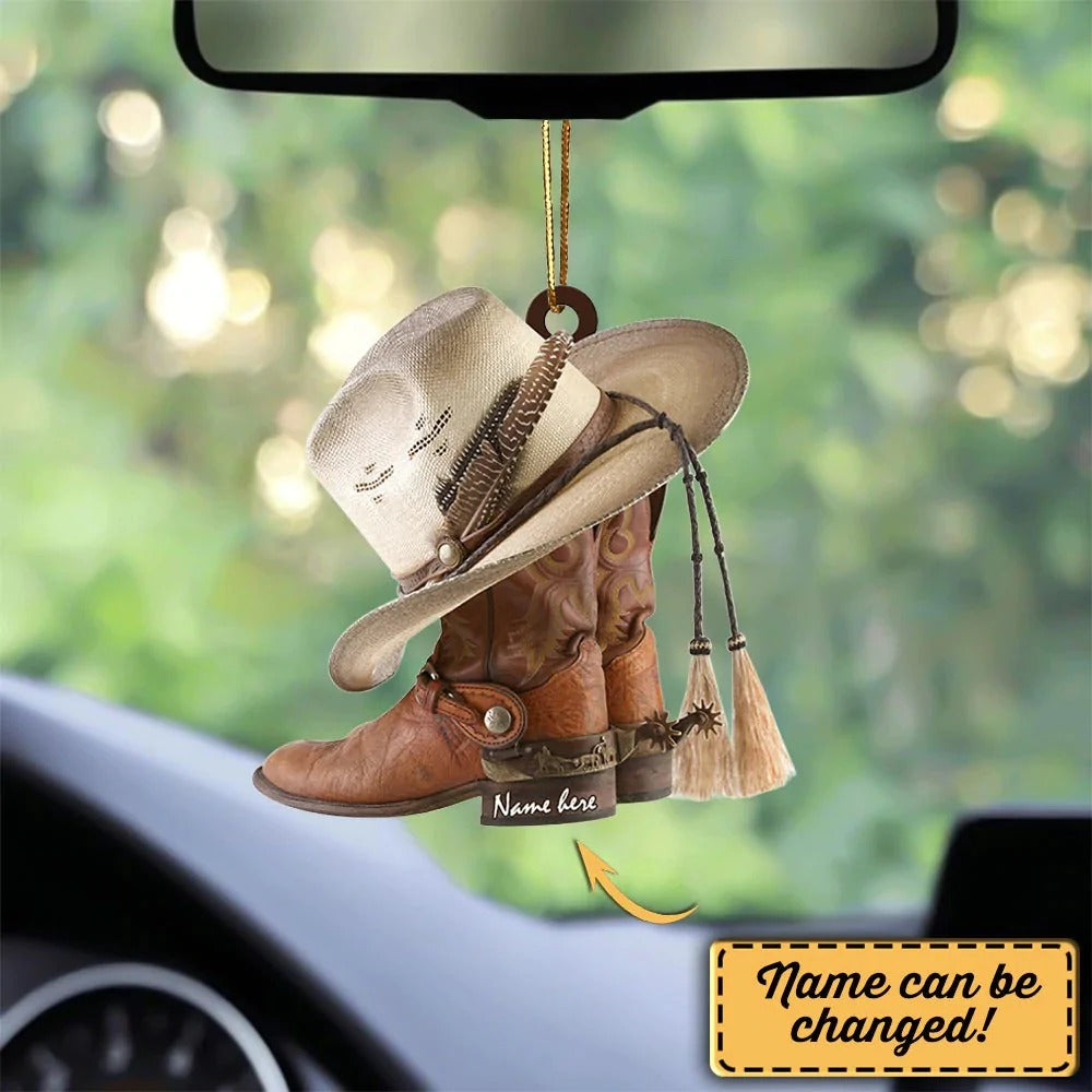 Personalized Boots And Hat Cowboy Flat Acrylic Car Ornament