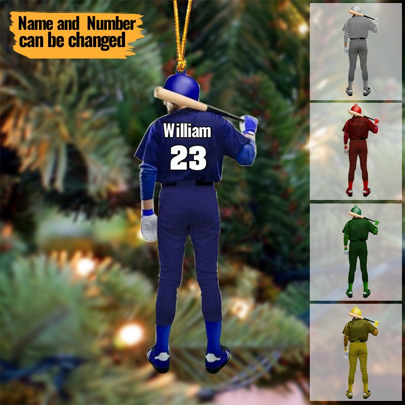 Personalized Baseball Player Christmas Tree Ornament