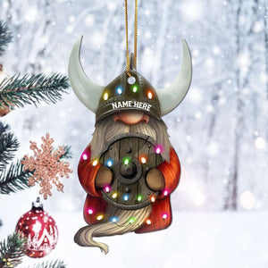 Viking Gnome Couple With Printed Christmas Light - Personalized Christmas Ornament - Gift For Couples