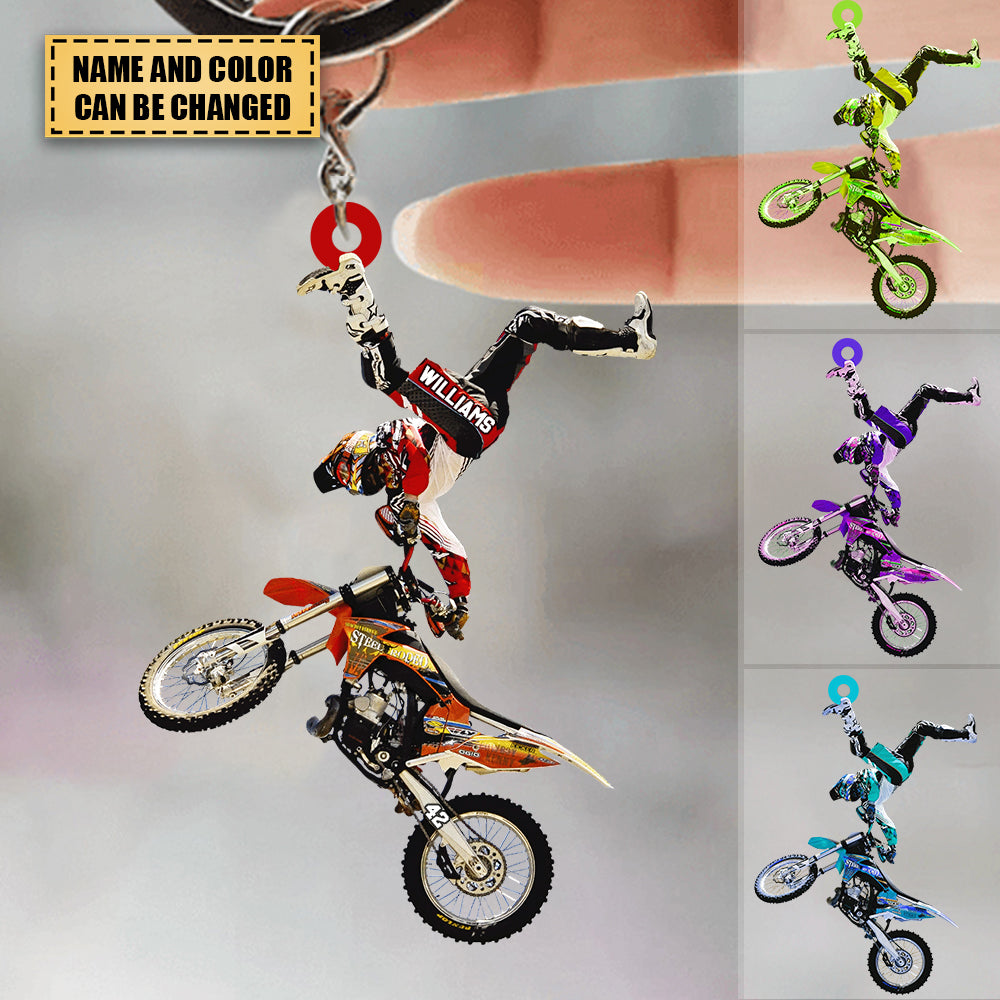 Personalized Flying Moto Keychain, Custom Name Acrylic Flat Keychain For Biker