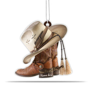 Personalized Boots And Hat Cowboy Flat Acrylic Keychain Or Ornament